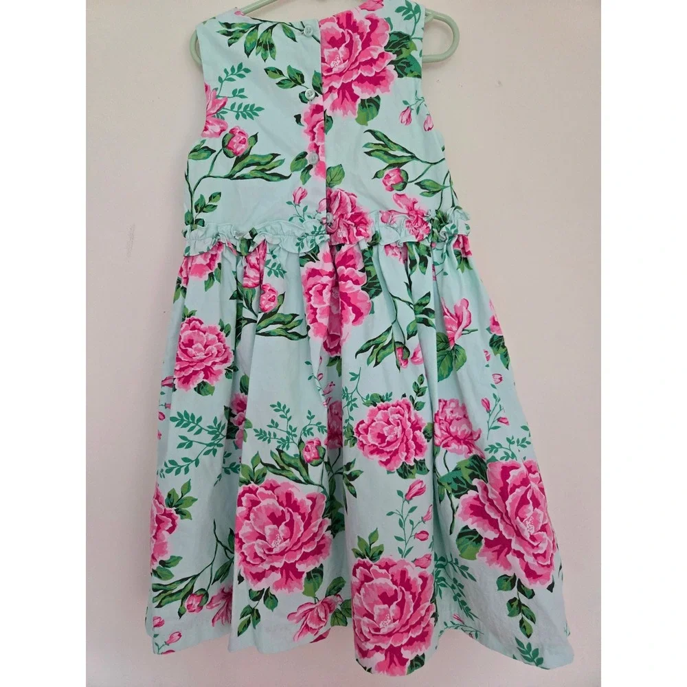 Gymboree Girls Mint Green Pink Peony Floral Ruffle Cotton Party Dress Size 7y